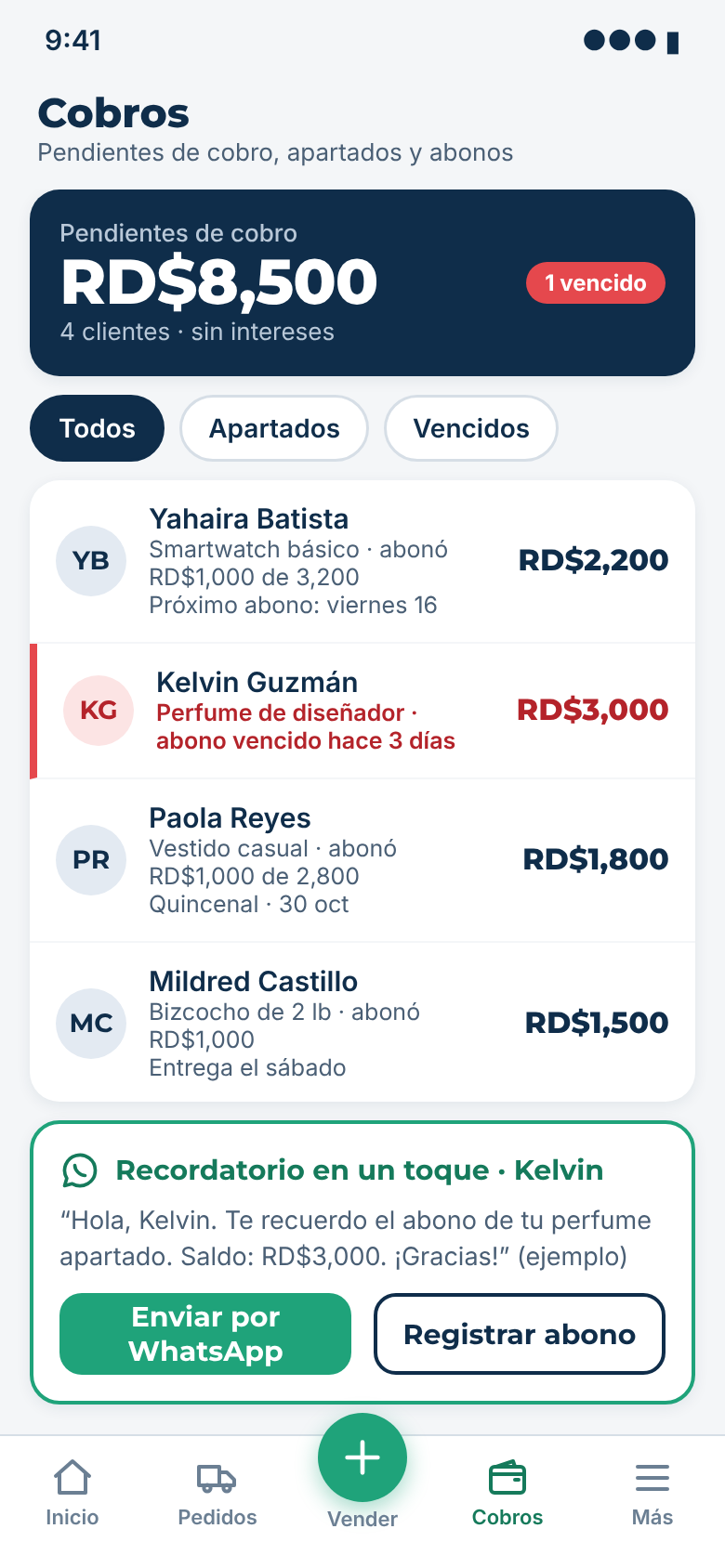 Apartados y abonos
